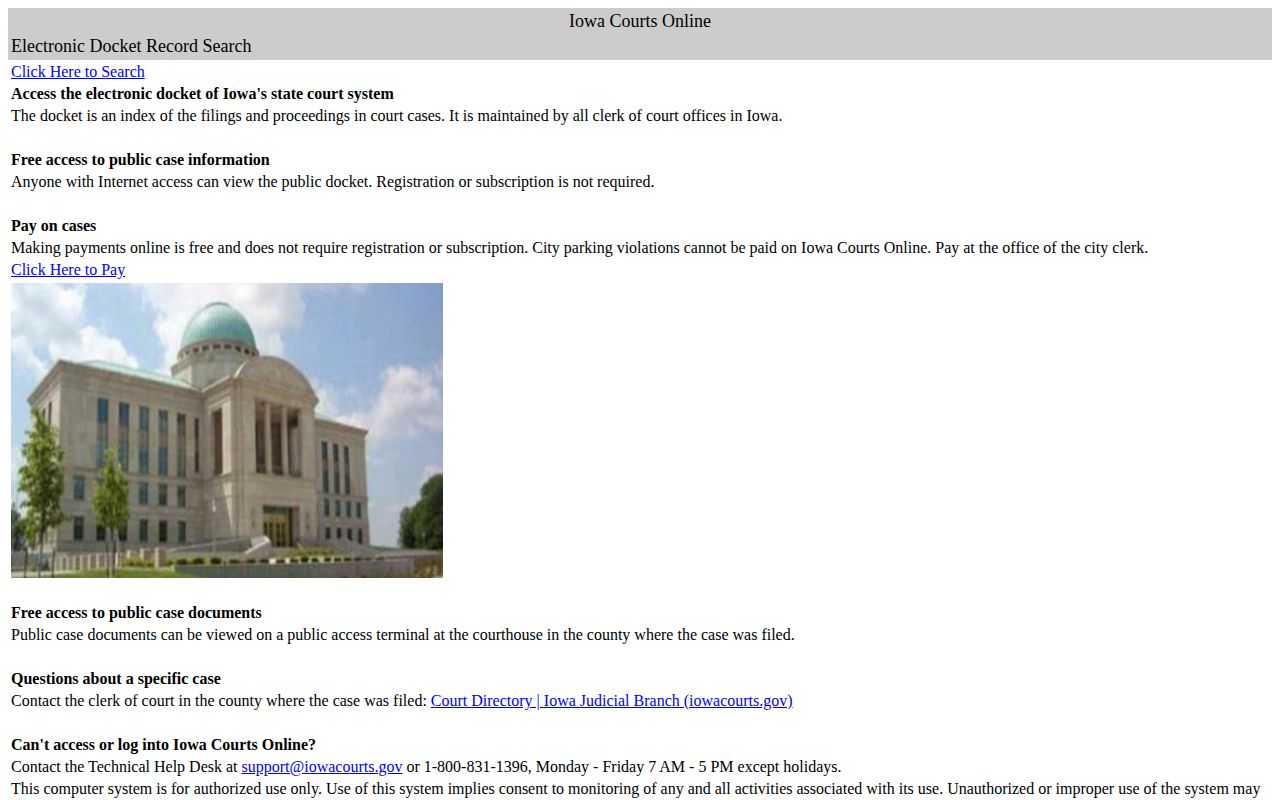 Iowa Courts Online public docket search interface
