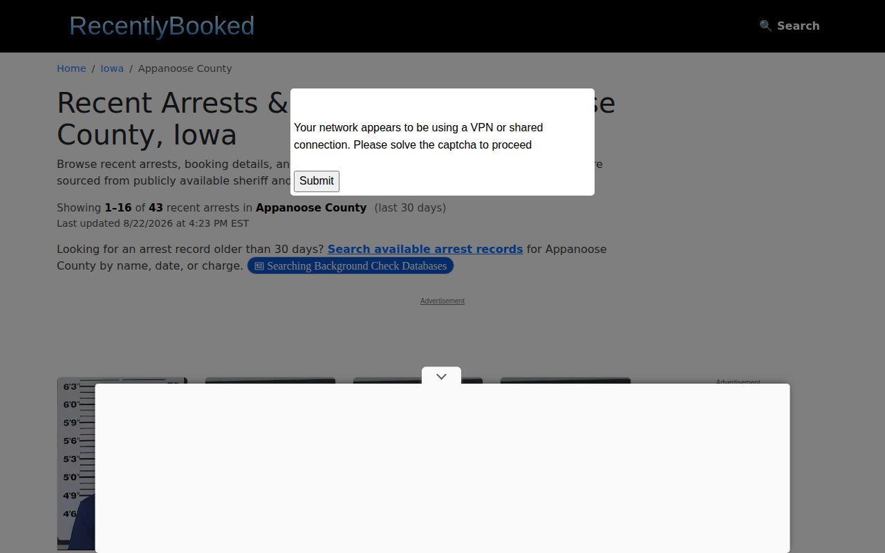 Unofficial RecentlyBooked Appanoose County booking page